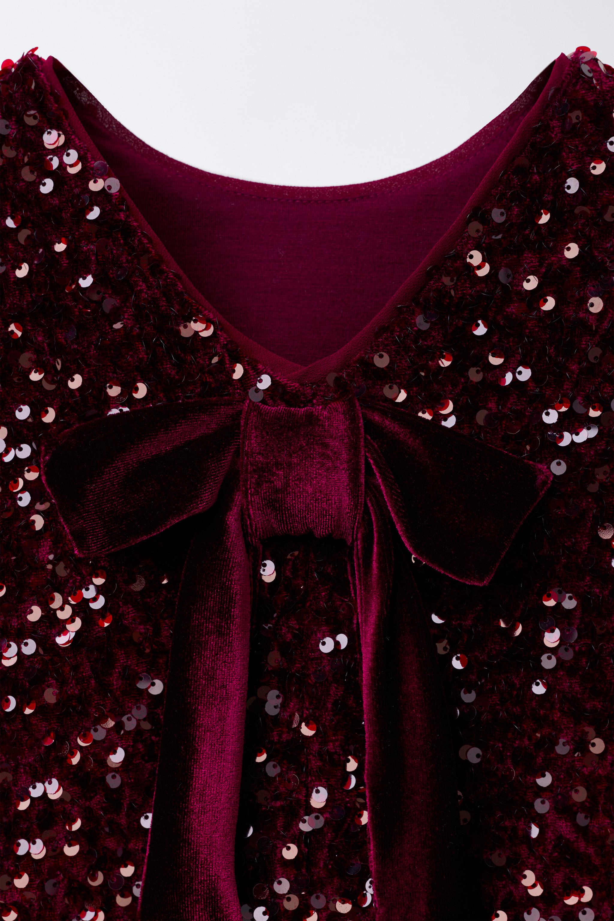SEQUIN VELVET BOW DRESS